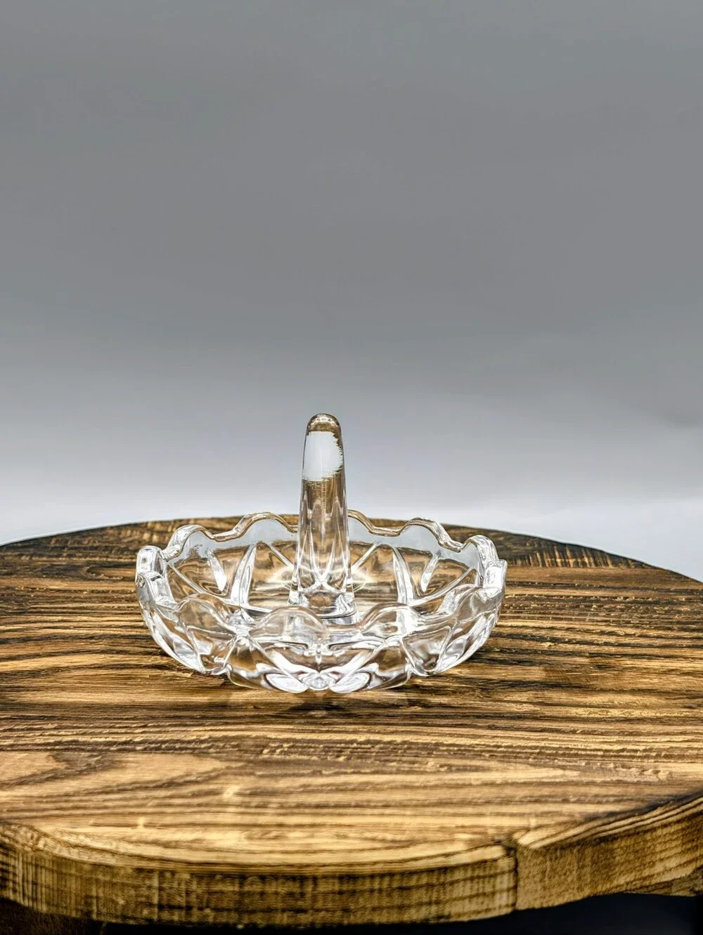 Vintage Italian 24% Lead Crystal Ring Holder, Crossed Diamond Cut Trinket Dish